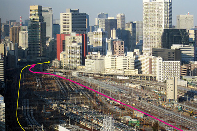 東海道線、上り電車の車窓が変わる…品川付近線路切り替え 画像