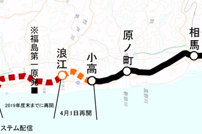 常磐線の再開予定…浪江～小高間は4月1日、竜田～富岡間は10月頃に 画像