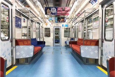 モチーフは「4つの橋」…大阪市営地下鉄四つ橋線23系が車内デザインを一新 画像