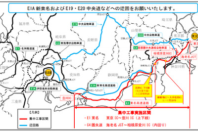 東名集中工事、9月18日-10月6日…料金調整の中央道などへ迂回を呼びかけ 画像