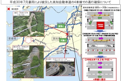 2018年7月豪雨で被災した高知自動車道、7月上旬に4車線に復旧の見通し 画像