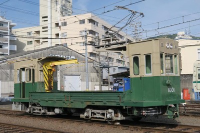 叡山電鉄の保線用電車を公開…京都市電の足回りを持つデト1000形　7月17日 画像