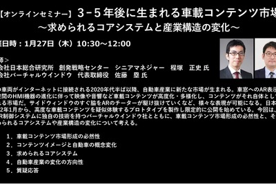 公開終了【セミナー見逃し配信】※プレミアム会員限定 3-5年後に生まれる車載コンテンツ市場 ~求められるコアシステムと産業構造の変化~ 画像