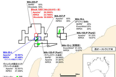 国際石油開発帝石、西オーストラリア州沖合の鉱区権益を取得 画像