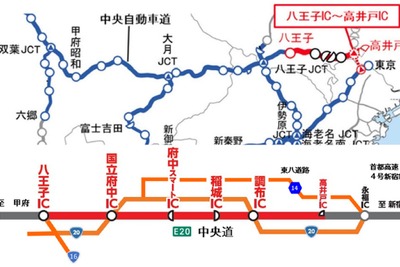 中央道・高井戸~八王子間で車線規制 5月7-26日 画像