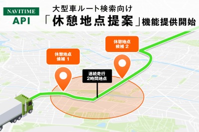 ナビタイムジャパン、大型車向けルート検索APIに休憩地点提案機能を追加 画像