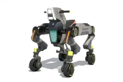 スズキの階段も登れる次世代四脚モビリティ「MOQBA2」、木粉複合素材ホイールキャップ採用…カミーノが開発 画像