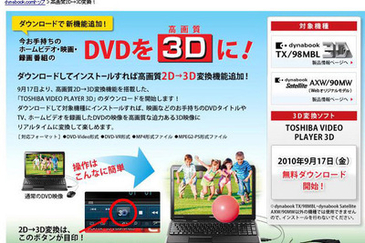 PCで「DVDの3D化」---東芝が無料ソフト 画像