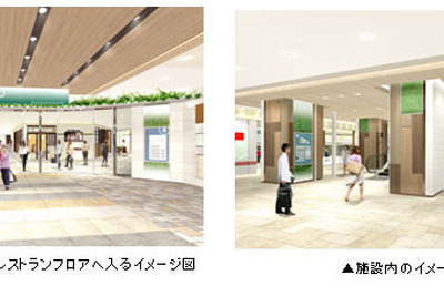 東急、武蔵小杉駅直結のショッピングセンターが4月2日オープン、展望デッキに9000系車両側部 画像