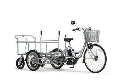 ヤマハ発動機、三輪電動アシスト自転車「PAS」と着脱可能リヤカーを組み合わせた配送専用モデルを発売 画像