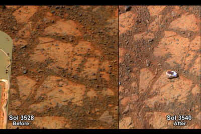 火星ローバー オポチュニティの前に突如現れた岩の写真…カラー版をNASAが公開 画像