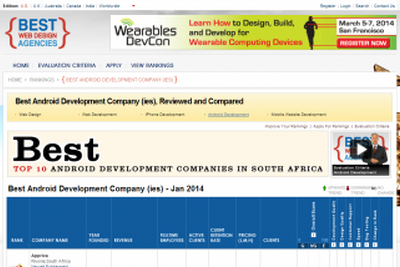 南アフリカのアンドロイド開発会社トップ10が発表！...「ベスト・ウェブデザイン・エージェンシー」 画像