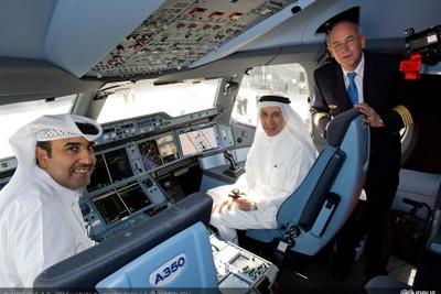 エアバス「A350 XWB」がドーハでデビューを飾る...カタール政府要人ら出迎え 画像