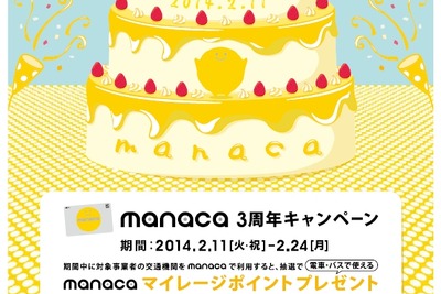 名古屋圏ICカード「manaca」3周年キャンペーン…2月11日スタート 画像