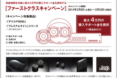 ソニックデザイン「ファーストクラスキャンペーン」最大4万円の購入サポート金をプレゼント 画像
