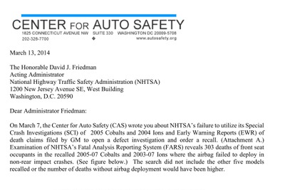 米消費者団体、GMリコール2車種でエアバッグ出ず、303人死亡とする文書公表…NHTSAへの書簡を公開 画像