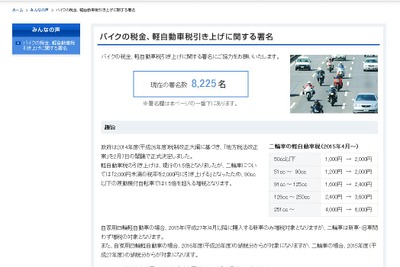 二輪車の軽自動車増税、日本二輪車普及安全協会でも署名要望へ 画像
