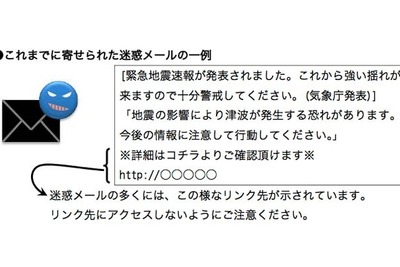 緊急地震速報を装った迷惑メールに注意…気象庁が呼びかけ 画像