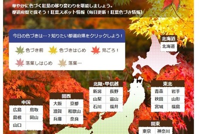 もみじ狩りドライブのお供に…色づき情報もわかるBIGLOBE紅葉スポットガイド 画像