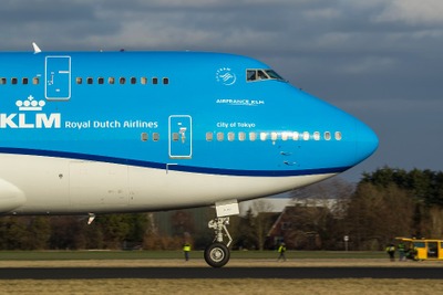 KLMオランダ航空、新塗装のB747がアムステルダムに到着 画像