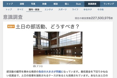 「土日の部活動」あり？なし？…Yahoo！意識調査に10万投票 画像
