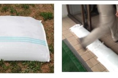 ゲリラ豪雨に活躍…水に浸せば5分でふくらむポリマー原料の「土のう」 画像