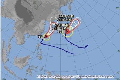 台風15号が24日午後に沖縄最接近、各地で暴風域に 画像