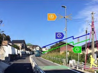 路側センサーが歩行者の飛び出しを検知、自動運転バスの実証実験 日立市で 画像