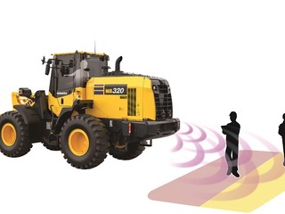 衝突検知警報システムをホイールローダーに搭載 コマツ 画像