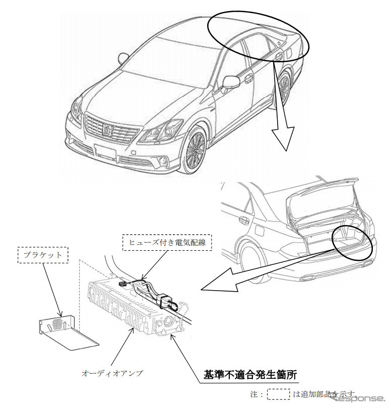 トヨタ クラウン オーディオアンプ基板焼損で火災のおそれ 再リコール 2枚目の写真 画像 レスポンス Response Jp