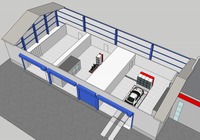 施設内の様子（イメージ）右側区画に自動車用システム、中央区画に自転車用システムを配置