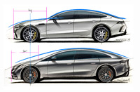 和田智氏の直筆によるメルセデスAMG GT 4ドア（上）とメルセデスベンツ EQS（下）のスケッチ