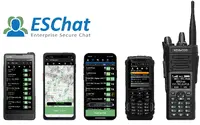 IP無線サービス「ESChat」とKENWOODブランドの無線機端末（右端）