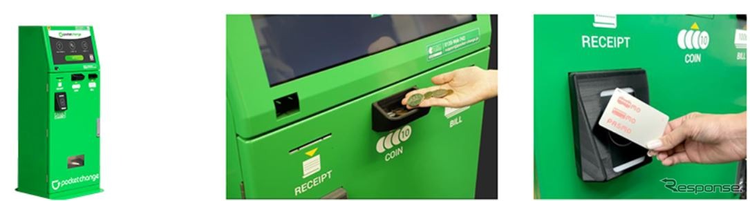 ポケットチェンジの端末とその利用イメージ。