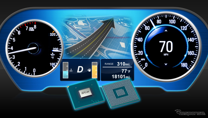 ルネサスが開発した車載情報システム用SoC「R-Car E3」は、大型ディスプレイを使用したハイエンド車向けの3Dクラスタを実現する