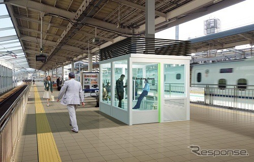 JR九州では、小倉・博多・大分・熊本各駅の在来線ホームに設置している喫煙ルーム、九州新幹線新鳥栖～鹿児島中央間各駅のホームに設置している喫煙コーナーを廃止する。写真は喫煙ルームが設置されたホームの一般的なイメージ。