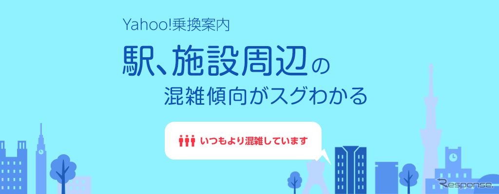 12月7日から『Yahoo!乗換案内』で提供されている駅や施設周辺の「混雑予報」機能。