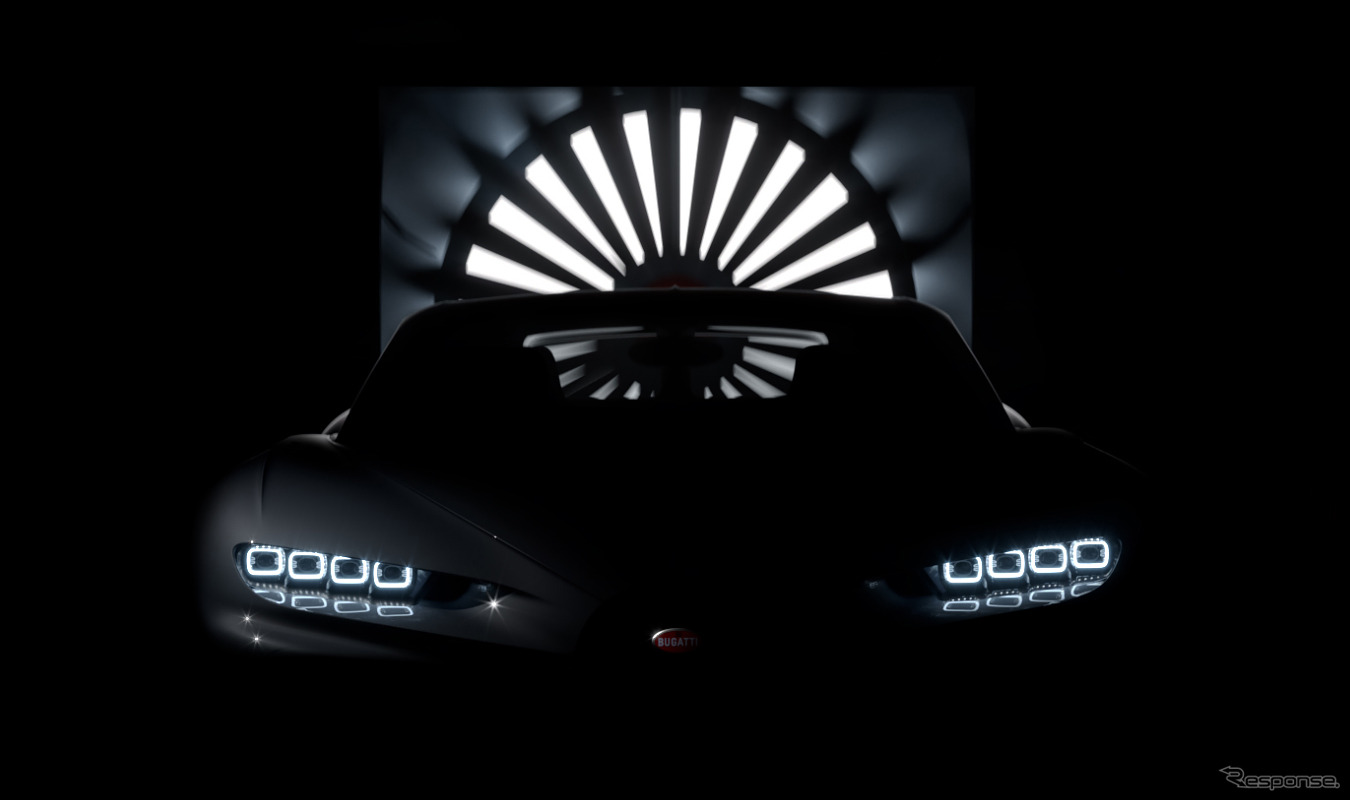 ブガッティの新型車のティザーイメージ
