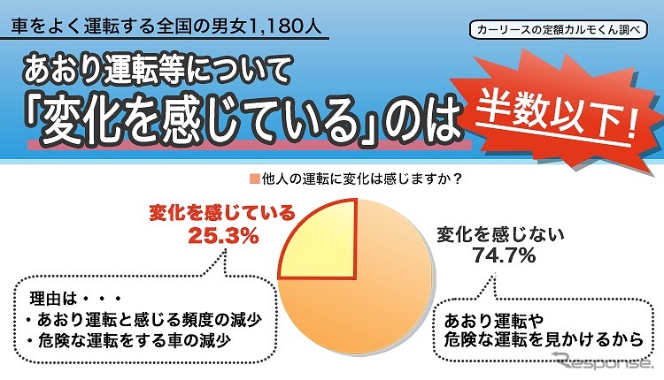 改正道路交通法施行後、他人の運転に変化を感じると回答したのは25.3％