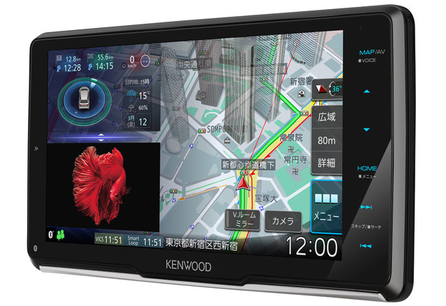 「AV一体型ナビ」の一例(ケンウッド・MDV-M908HDF)。