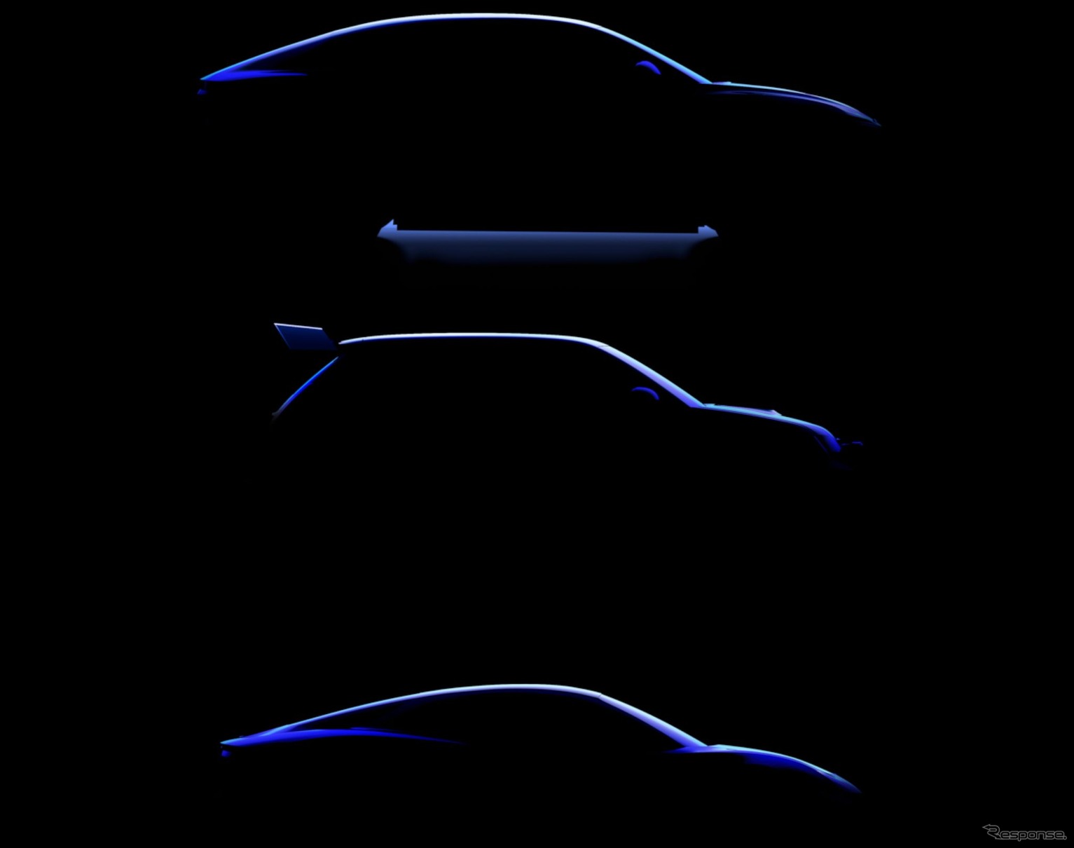 アルピーヌ初の市販EVとして開発中の3車種のティザーイメージ