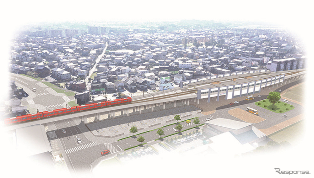 三河線若林駅の高架化イメージ。