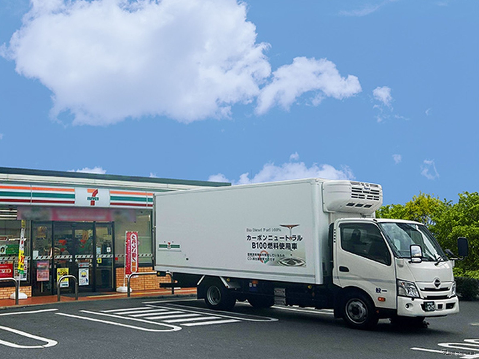 B100燃料で走行するセブン-イレブン配送車両