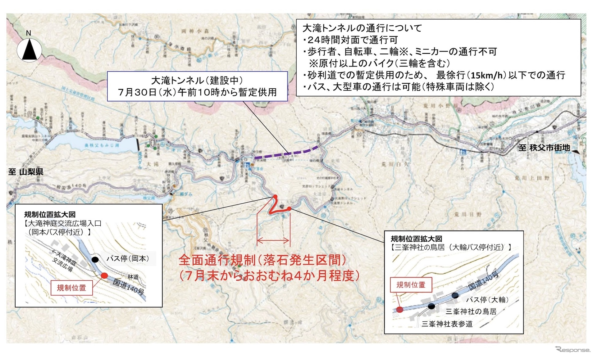 大滝トンネルの通行について