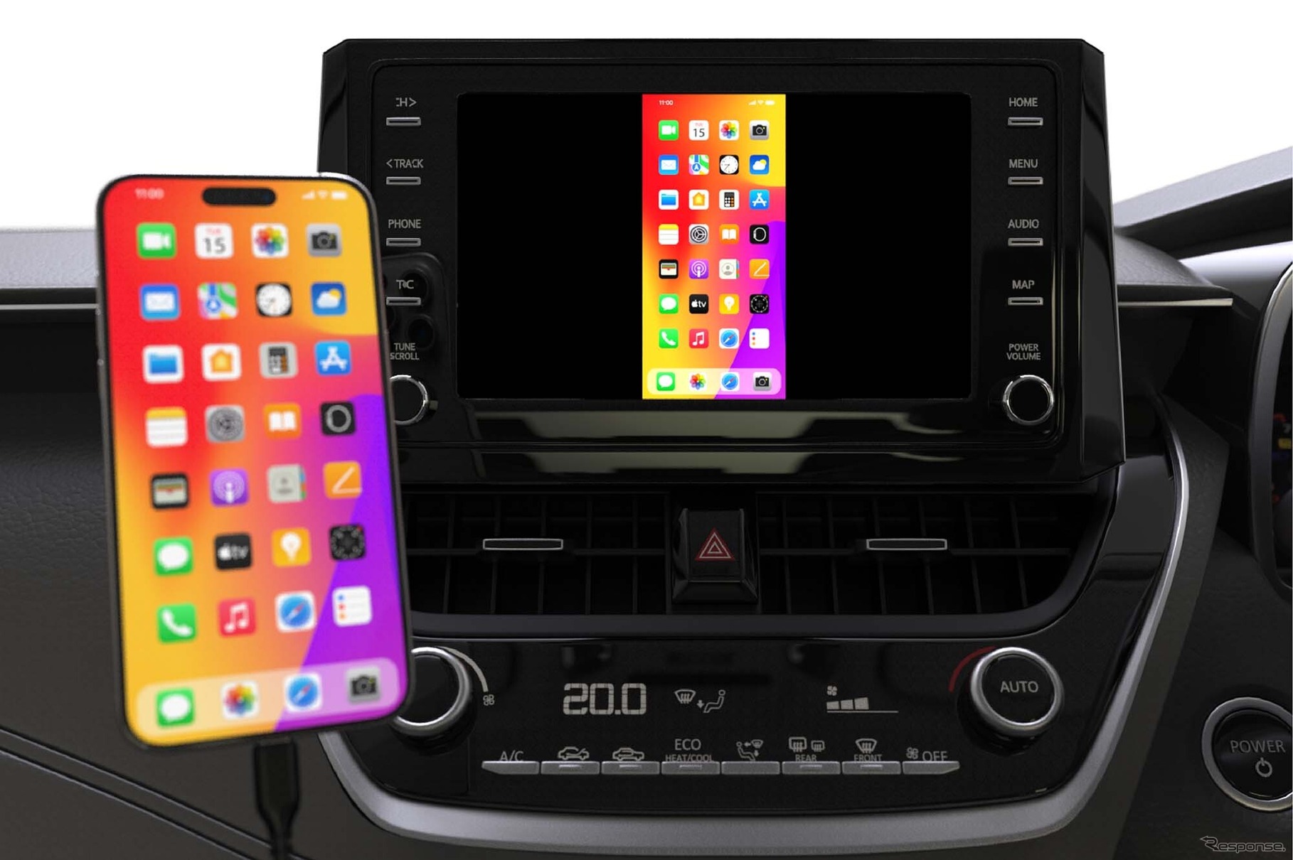 『Kadimura・Smart Car Player ミラーリングケーブル（KD-279）』にてスマホのミラーリングをしているところ。