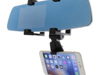 スマホホルダーにルームミラー取付タイプ登場…駐車中の動画鑑賞に最適 画像