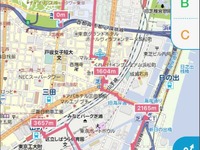 マピオン、iOS版アプリ「キョリ測」に道沿い機能を追加 画像