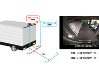 クラリオン、トラック向けに車載後方カメラ「ひさしマーカー」発売　荷台上部死角による物損事故を軽減 画像