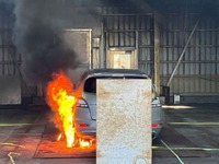 川崎汽船、自動車船での車両火災を想定した消火実験を実施…新型ノズルの効果を検証 画像