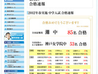 ［中学受験］2012年灘中合格速報…浜学園85名、希学園36名が合格 画像